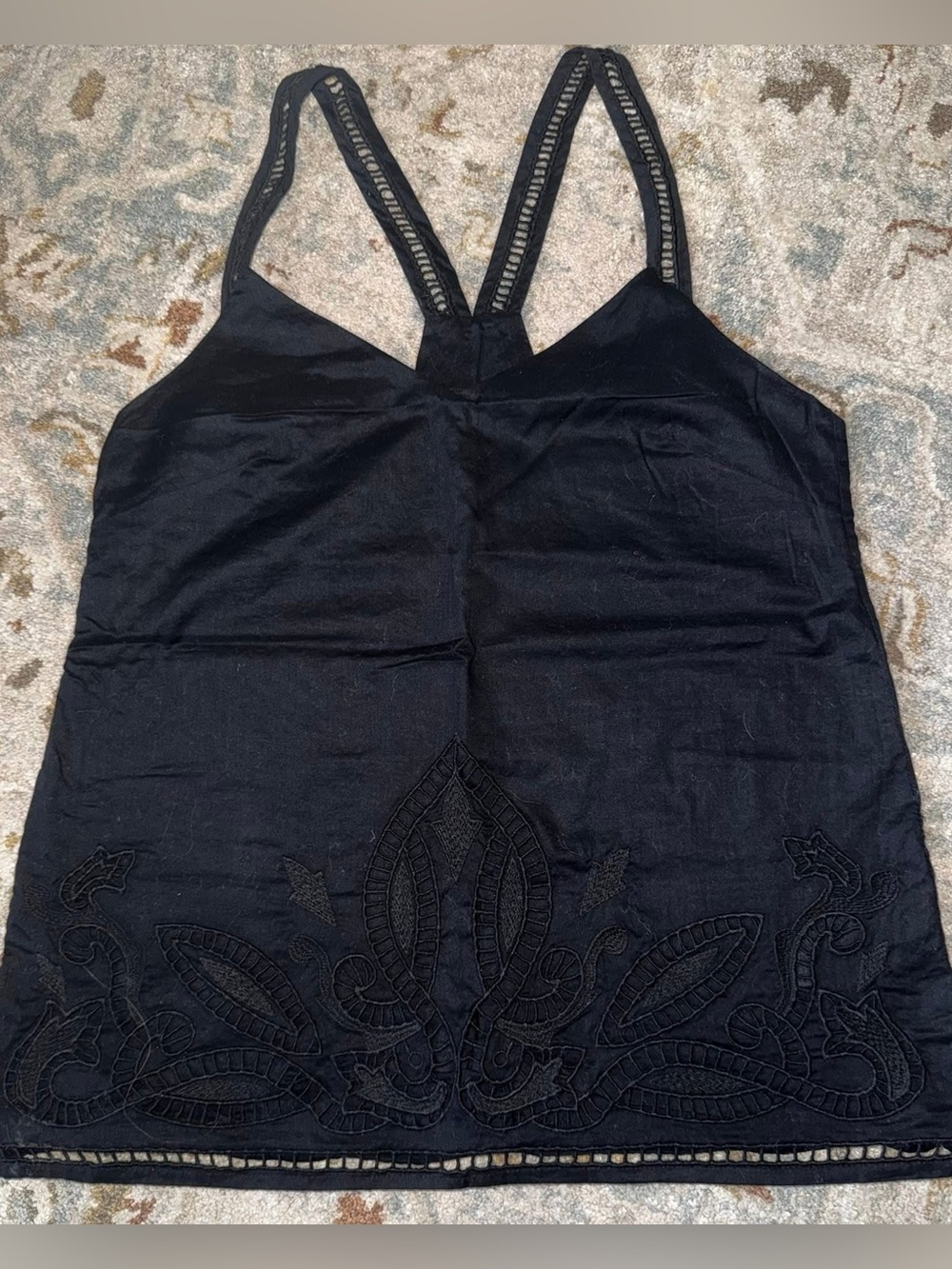 Banana Republic Black Embroidered V-Strap Tank Top